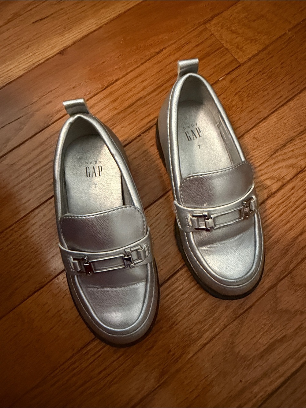 GAP Girls Silver Metallic Loafers with Decorative Bit